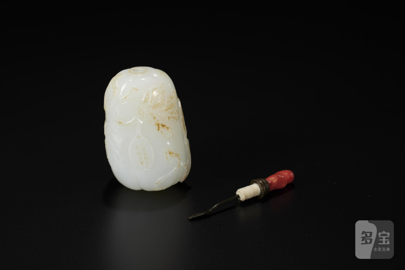 清  白玉瓜瓞绵绵鼻烟壶 - 图7